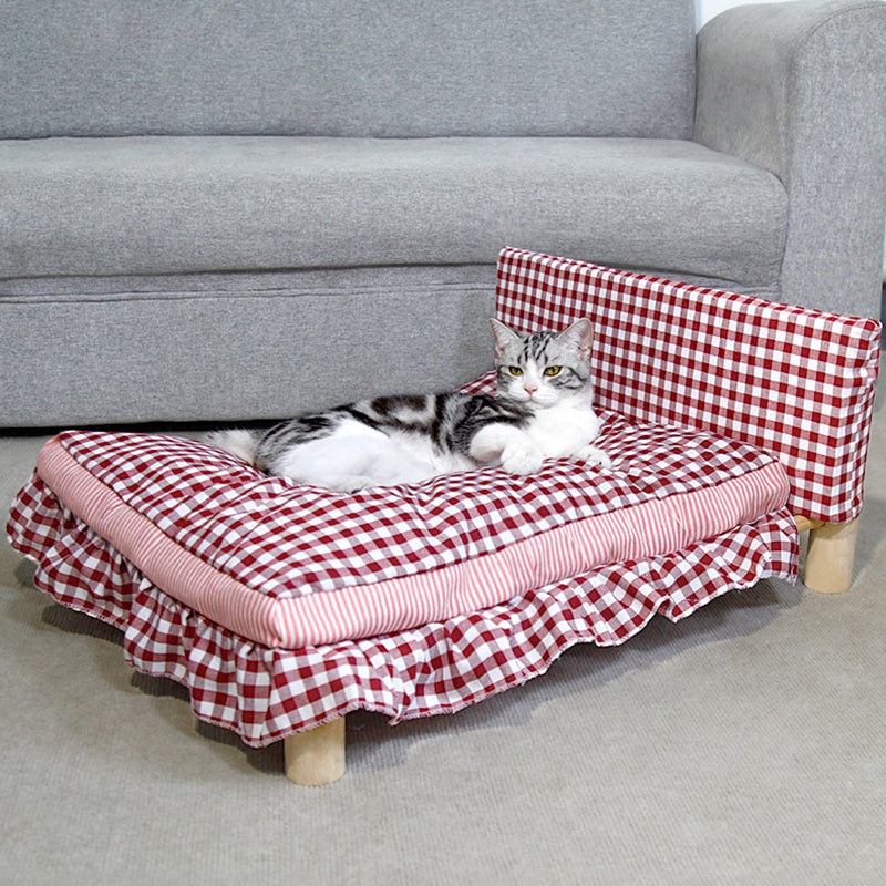 Modern Minimalist Rectangular Pine Wood Beechwood Cotton Linen Oxford Fabric Cat Bed 4-Leg For Bedroom