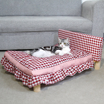 Modern Minimalist Rectangular Pine Wood Beechwood Cotton Linen Oxford Fabric Cat Bed 4-Leg For Bedroom