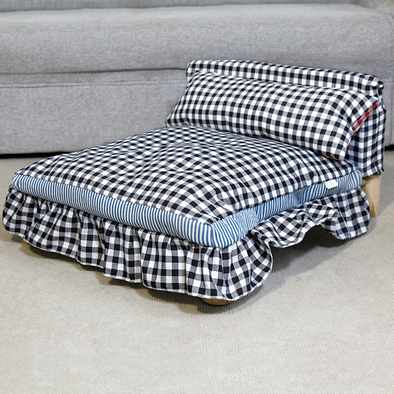 Modern Minimalist Rectangular Pine Wood Beechwood Cotton Linen Oxford Fabric Cat Bed 4-Leg For Bedroom