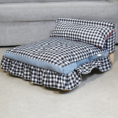 Modern Minimalist Rectangular Pine Wood Beechwood Cotton Linen Oxford Fabric Cat Bed 4-Leg For Bedroom