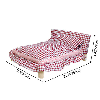 Modern Minimalist Rectangular Pine Wood Beechwood Cotton Linen Oxford Fabric Cat Bed 4-Leg For Bedroom