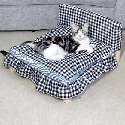 Modern Minimalist Rectangular Pine Wood Beechwood Cotton Linen Oxford Fabric Cat Bed 4-Leg For Bedroom