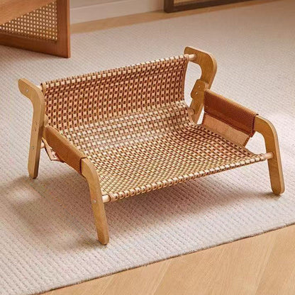 Modern Minimalist Rectangular Medium Density Fiberboard Solid Wood Rattan Cat Bed Backrest Armrest For Bedroom