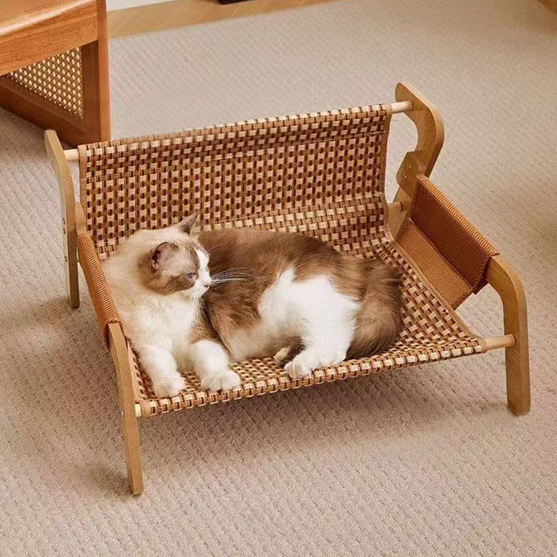 Modern Minimalist Rectangular Medium Density Fiberboard Solid Wood Rattan Cat Bed Backrest Armrest For Bedroom