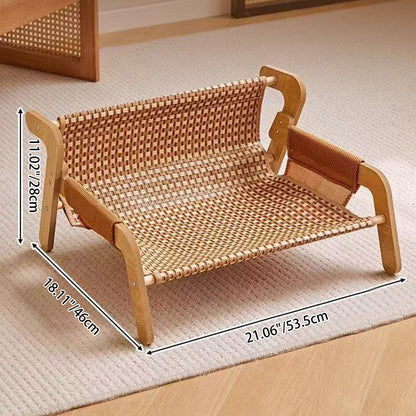 Modern Minimalist Rectangular Medium Density Fiberboard Solid Wood Rattan Cat Bed Backrest Armrest For Bedroom