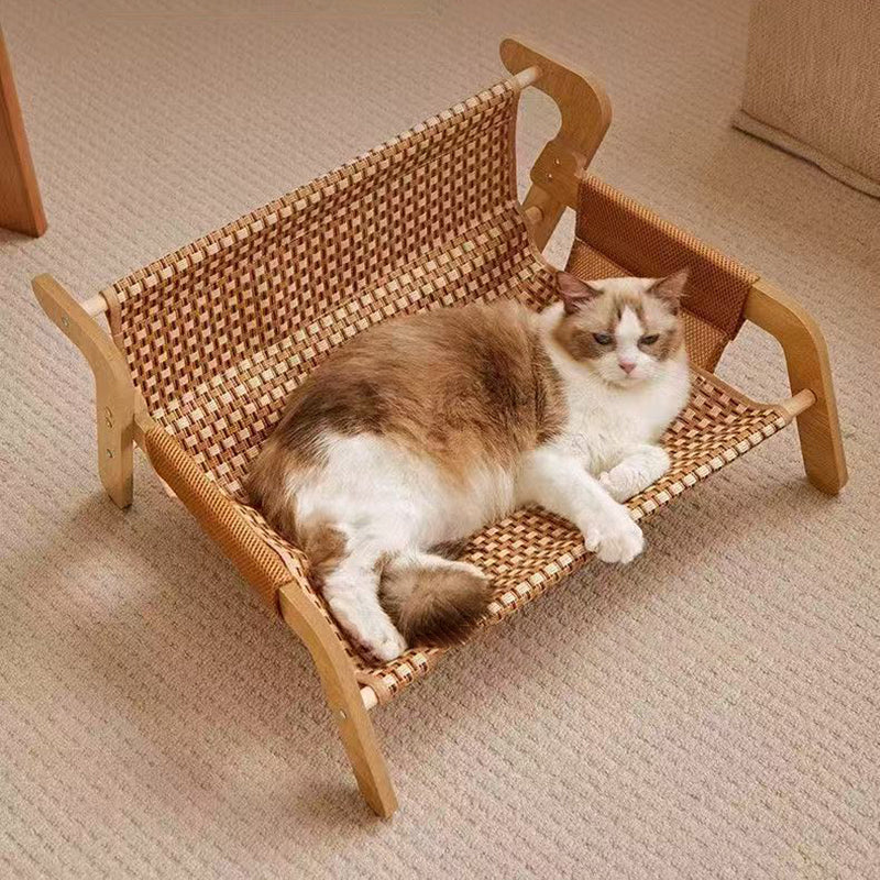 Modern Minimalist Rectangular Medium Density Fiberboard Solid Wood Rattan Cat Bed Backrest Armrest For Bedroom