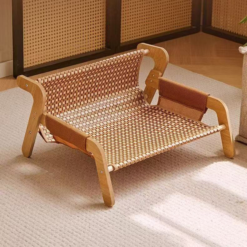 Modern Minimalist Rectangular Medium Density Fiberboard Solid Wood Rattan Cat Bed Backrest Armrest For Bedroom