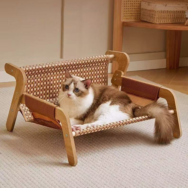 Modern Minimalist Rectangular Medium Density Fiberboard Solid Wood Rattan Cat Bed Backrest Armrest For Bedroom