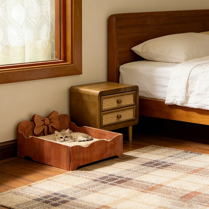 Contemporary Creative Rectangular Bow-Shaped Poplar Wood Cat Bed & Dog Bed For Bedroom