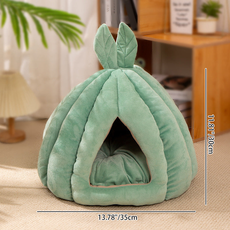 Contemporary Creative Pumpkin-Shaped Rabbit Ear Design Velvet Anti-Slip Dotted Fabric Cat Bed For Bedroom