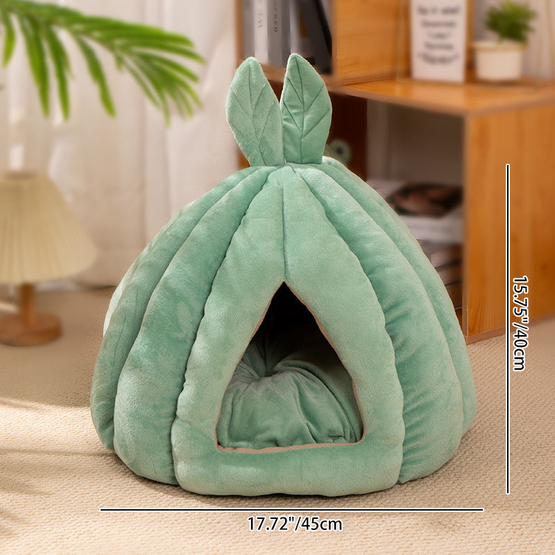 Contemporary Creative Pumpkin-Shaped Rabbit Ear Design Velvet Anti-Slip Dotted Fabric Cat Bed For Bedroom