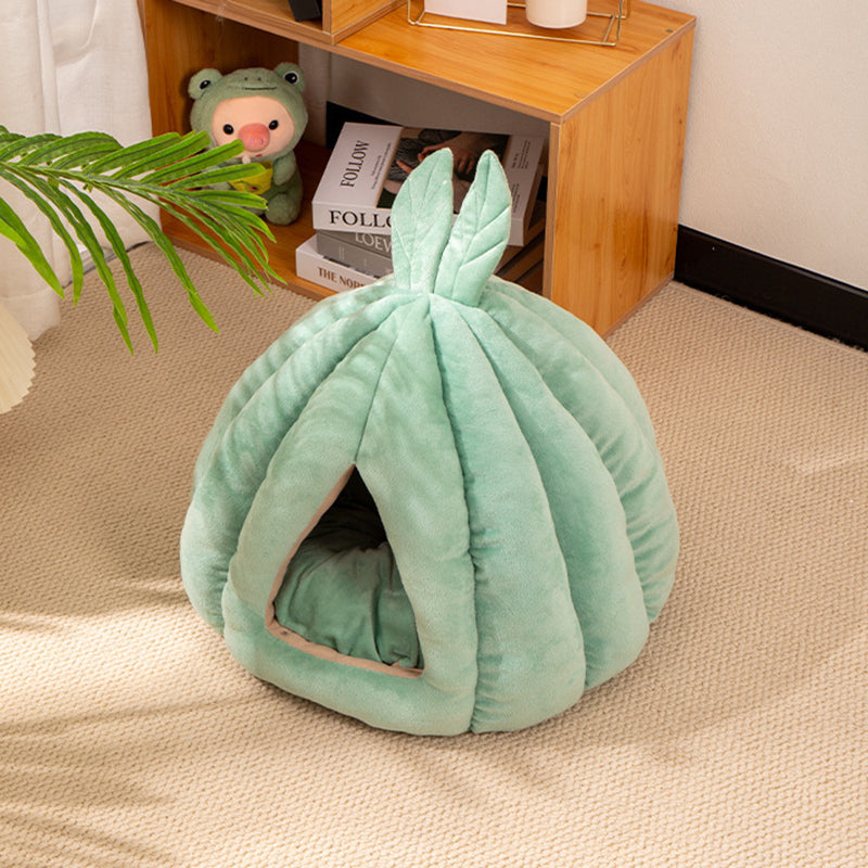 Contemporary Creative Pumpkin-Shaped Rabbit Ear Design Velvet Anti-Slip Dotted Fabric Cat Bed For Bedroom