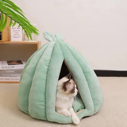 Contemporary Creative Pumpkin-Shaped Rabbit Ear Design Velvet Anti-Slip Dotted Fabric Cat Bed For Bedroom