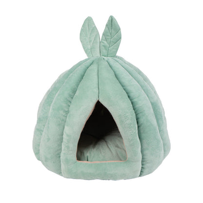 Contemporary Creative Pumpkin-Shaped Rabbit Ear Design Velvet Anti-Slip Dotted Fabric Cat Bed For Bedroom