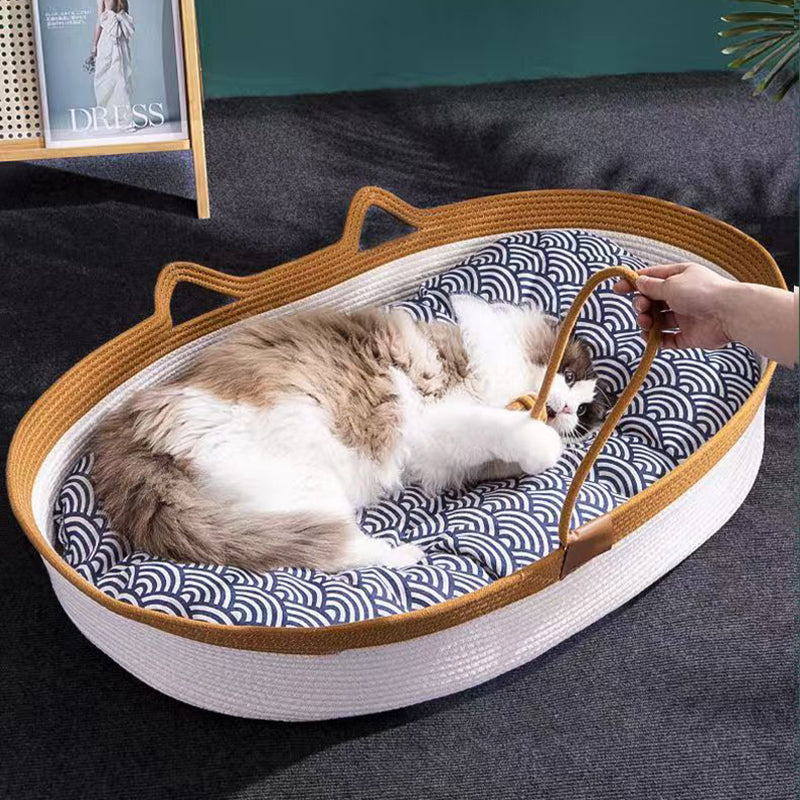 Contemporary Creative Cylindrical Cat Ear Design Cotton Linen Cat Bed With Toy Ball For Bedroom