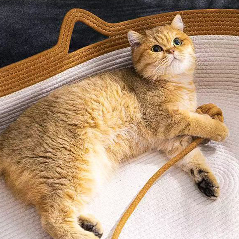Contemporary Creative Cylindrical Cat Ear Design Cotton Linen Cat Bed With Toy Ball For Bedroom