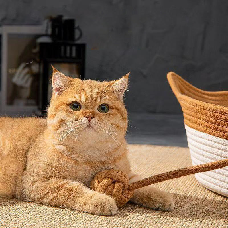 Contemporary Creative Cylindrical Cat Ear Design Cotton Linen Cat Bed With Toy Ball For Bedroom