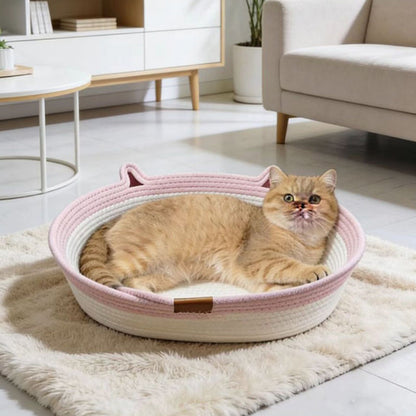 Contemporary Creative Cylindrical Cat Ear Design Cotton Linen Cat Bed With Toy Ball For Bedroom