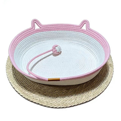 Contemporary Creative Cylindrical Cat Ear Design Cotton Linen Cat Bed With Toy Ball For Bedroom