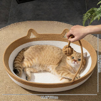 Contemporary Creative Cylindrical Cat Ear Design Cotton Linen Cat Bed With Toy Ball For Bedroom