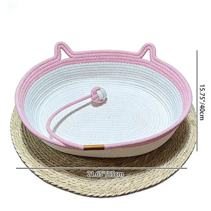 Contemporary Creative Cylindrical Cat Ear Design Cotton Linen Cat Bed With Toy Ball For Bedroom