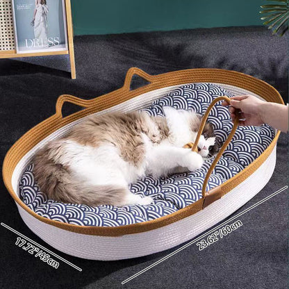 Contemporary Creative Cylindrical Cat Ear Design Cotton Linen Cat Bed With Toy Ball For Bedroom