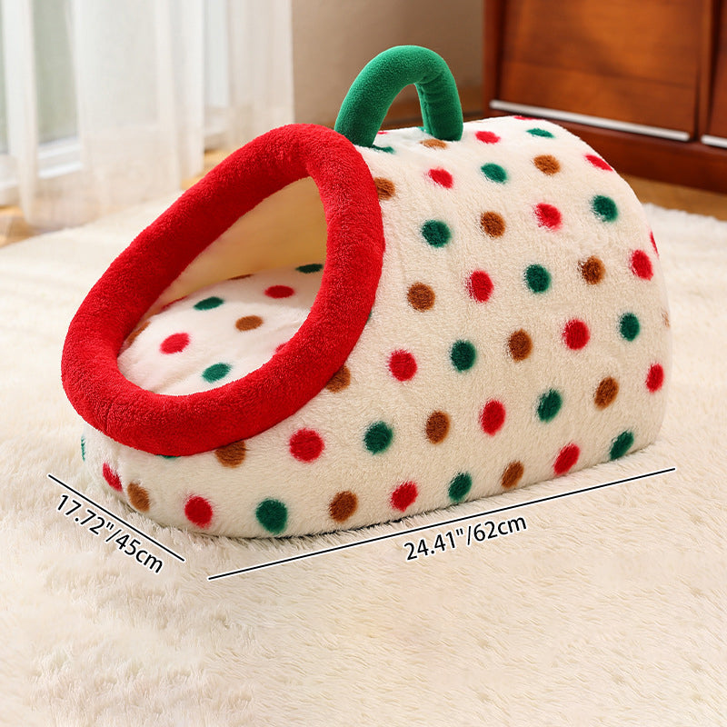 Contemporary Creative Cylindrical Velvet Anti-Slip Dotted Fabric Cat Bed With Handle For Bedroom