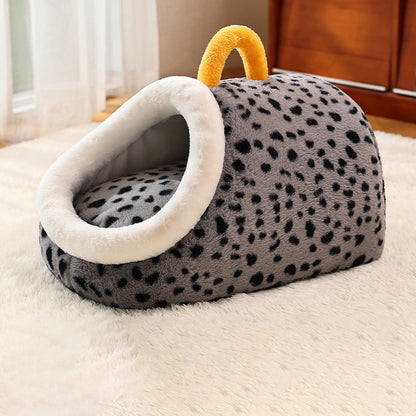 Contemporary Creative Cylindrical Velvet Anti-Slip Dotted Fabric Cat Bed With Handle For Bedroom
