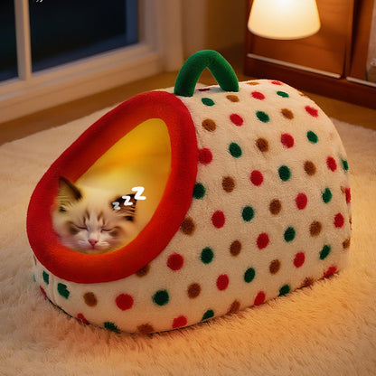 Contemporary Creative Cylindrical Velvet Anti-Slip Dotted Fabric Cat Bed With Handle For Bedroom