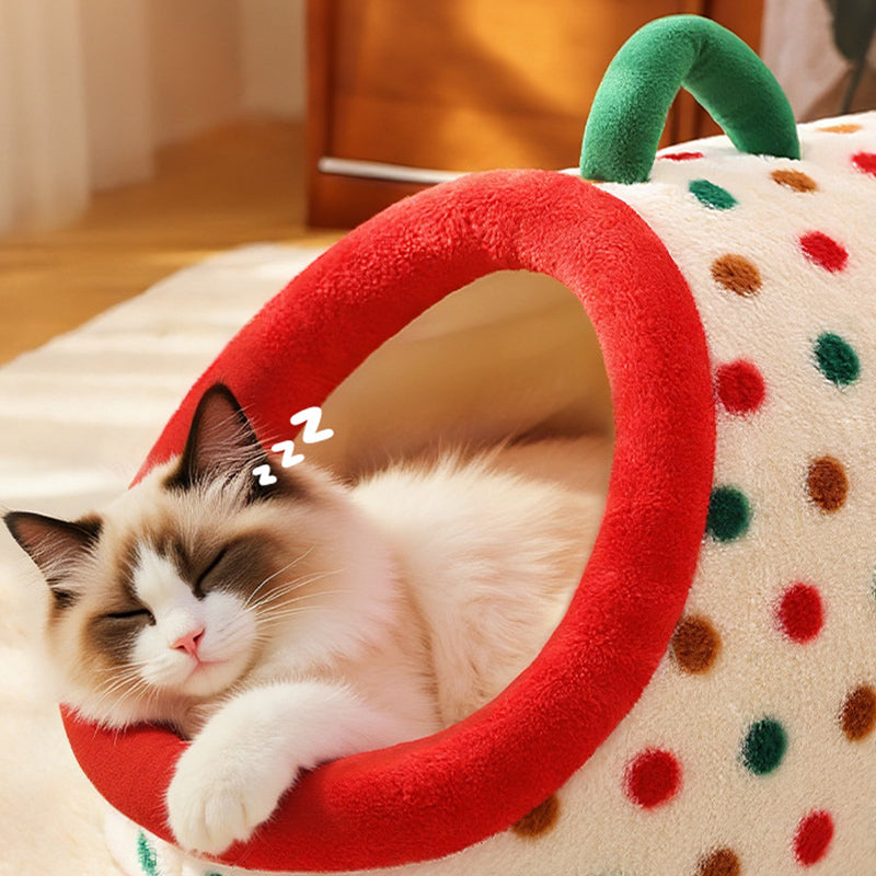 Contemporary Creative Cylindrical Velvet Anti-Slip Dotted Fabric Cat Bed With Handle For Bedroom