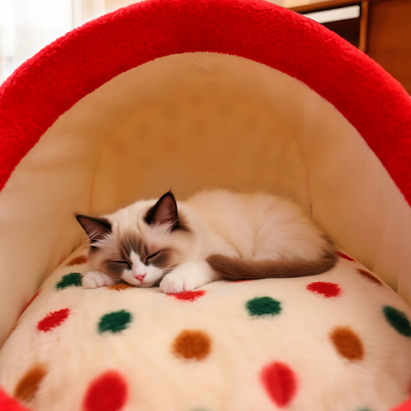 Contemporary Creative Cylindrical Velvet Anti-Slip Dotted Fabric Cat Bed With Handle For Bedroom