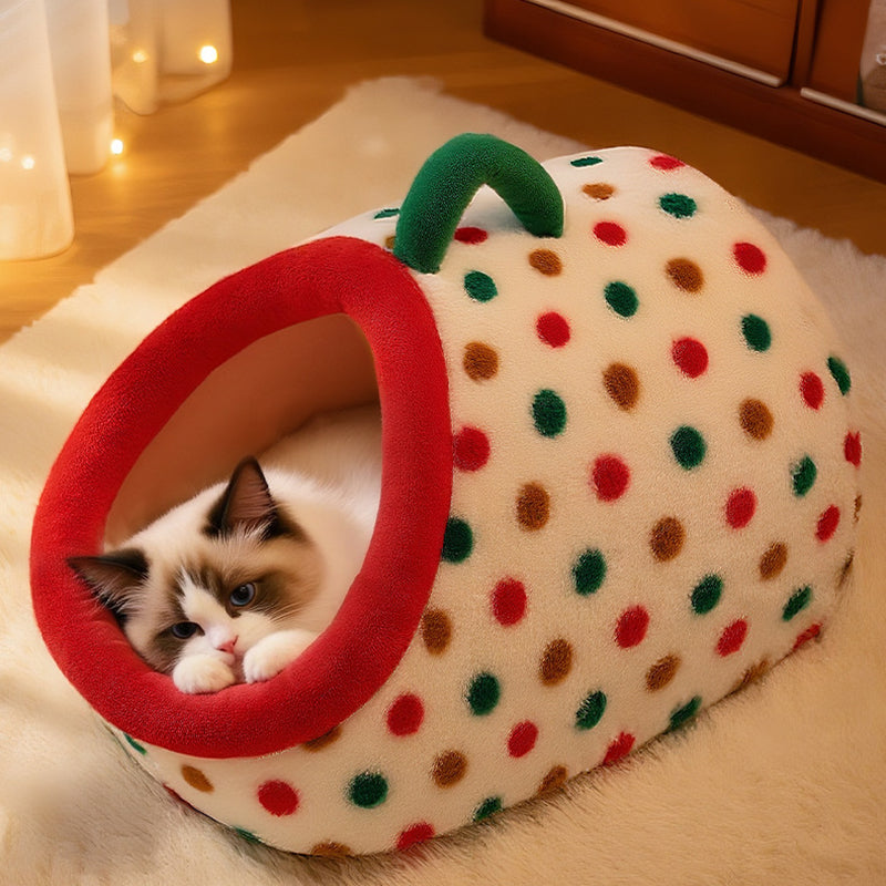 Contemporary Creative Cylindrical Velvet Anti-Slip Dotted Fabric Cat Bed With Handle For Bedroom