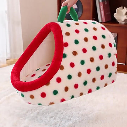 Contemporary Creative Cylindrical Velvet Anti-Slip Dotted Fabric Cat Bed With Handle For Bedroom