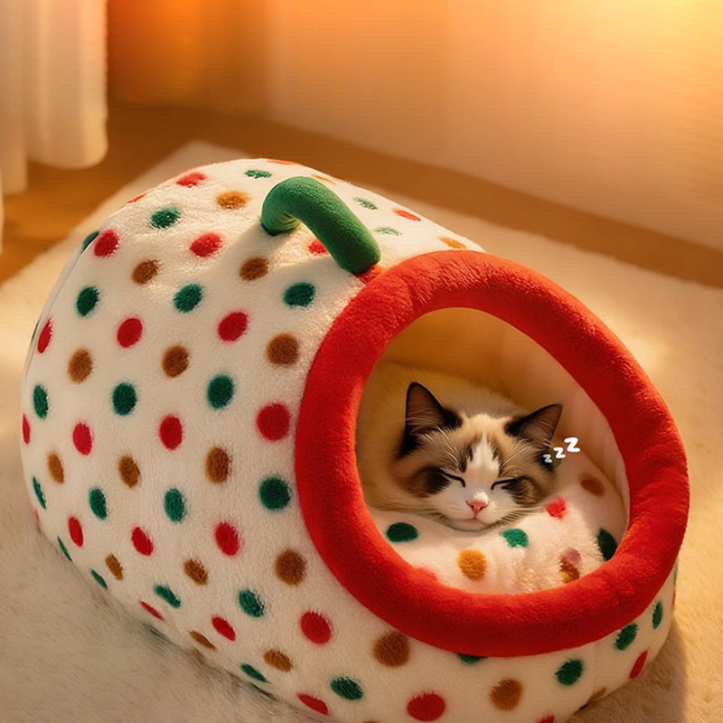 Contemporary Creative Cylindrical Velvet Anti-Slip Dotted Fabric Cat Bed With Handle For Bedroom