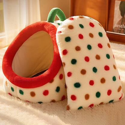 Contemporary Creative Cylindrical Velvet Anti-Slip Dotted Fabric Cat Bed With Handle For Bedroom