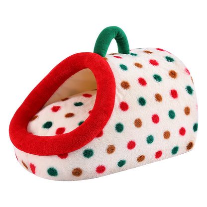 Contemporary Creative Cylindrical Velvet Anti-Slip Dotted Fabric Cat Bed With Handle For Bedroom