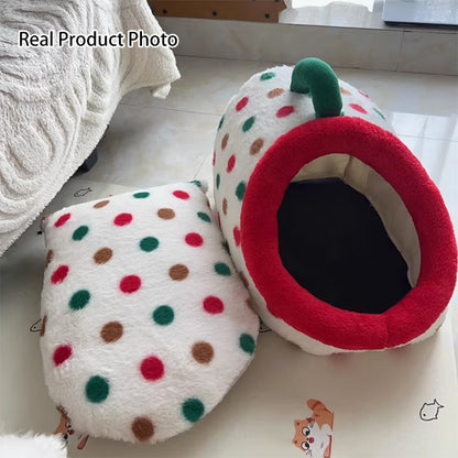 Contemporary Creative Cylindrical Velvet Anti-Slip Dotted Fabric Cat Bed With Handle For Bedroom