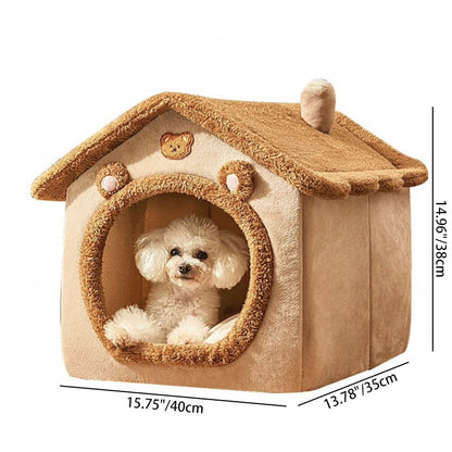 Contemporary Creative House-Shaped Bear Velvet Anti-Slip Dotted Fabric Dog Bed & Cat Bed For Bedroom