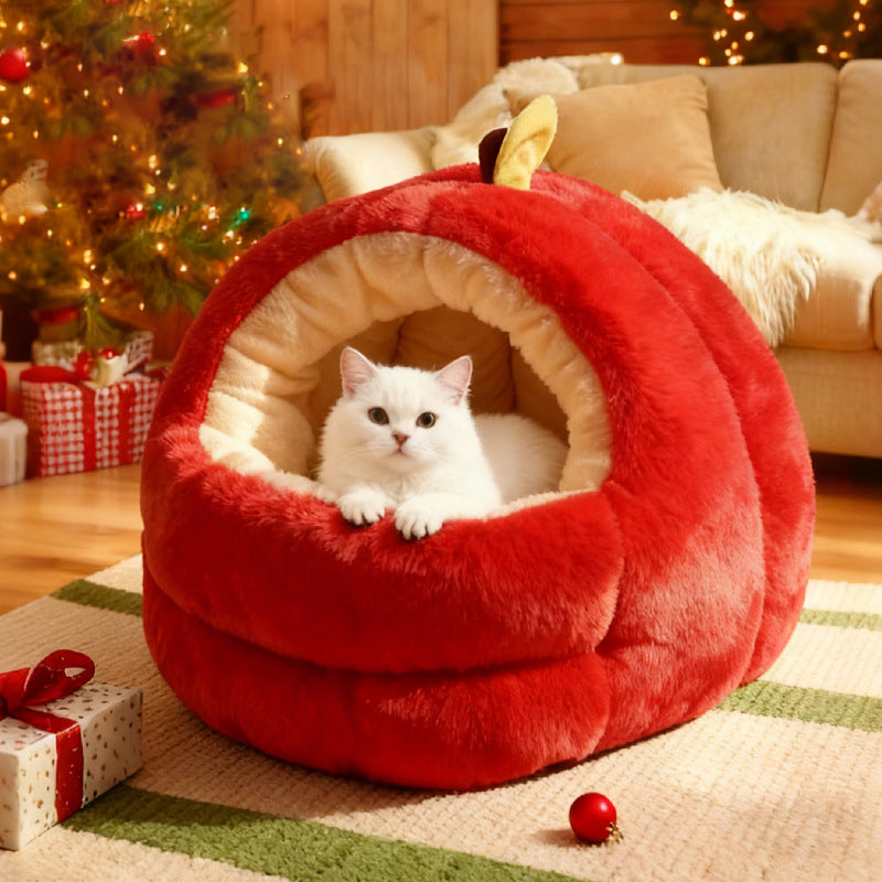 Contemporary Creative Spherical Apple-Shaped Velvet Anti-Slip Dotted Oxford Fabric Dog Bed & Cat Bed For Bedroom