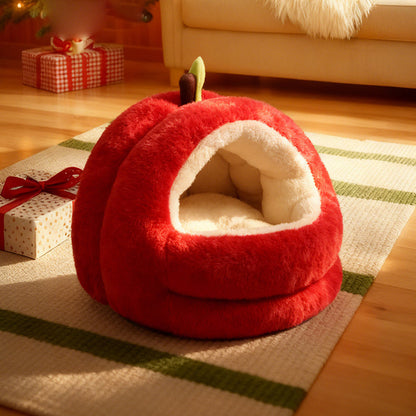 Contemporary Creative Spherical Apple-Shaped Velvet Anti-Slip Dotted Oxford Fabric Dog Bed & Cat Bed For Bedroom