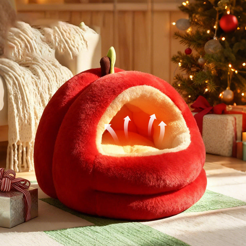 Contemporary Creative Spherical Apple-Shaped Velvet Anti-Slip Dotted Oxford Fabric Dog Bed & Cat Bed For Bedroom