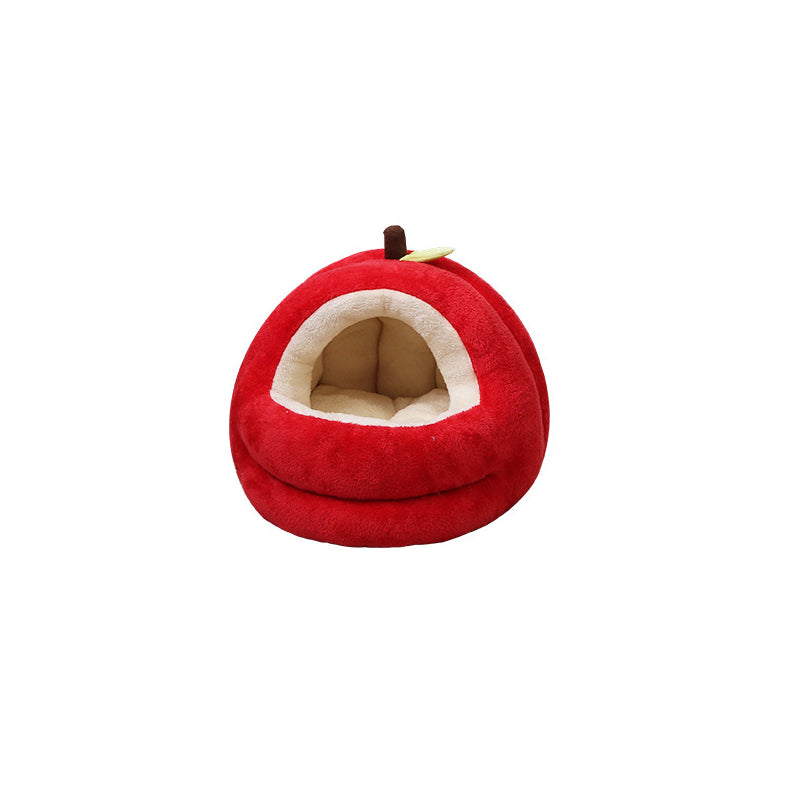 Contemporary Creative Spherical Apple-Shaped Velvet Anti-Slip Dotted Oxford Fabric Dog Bed & Cat Bed For Bedroom