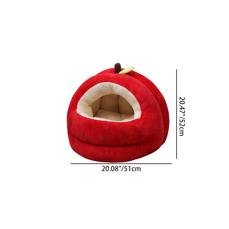 Contemporary Creative Spherical Apple-Shaped Velvet Anti-Slip Dotted Oxford Fabric Dog Bed & Cat Bed For Bedroom