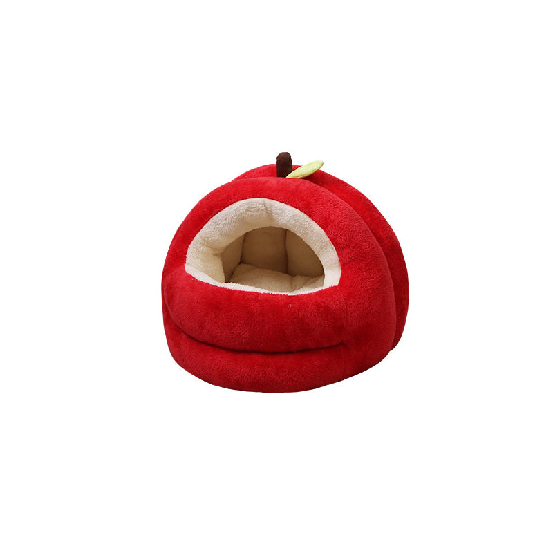 Contemporary Creative Spherical Apple-Shaped Velvet Anti-Slip Dotted Oxford Fabric Dog Bed & Cat Bed For Bedroom