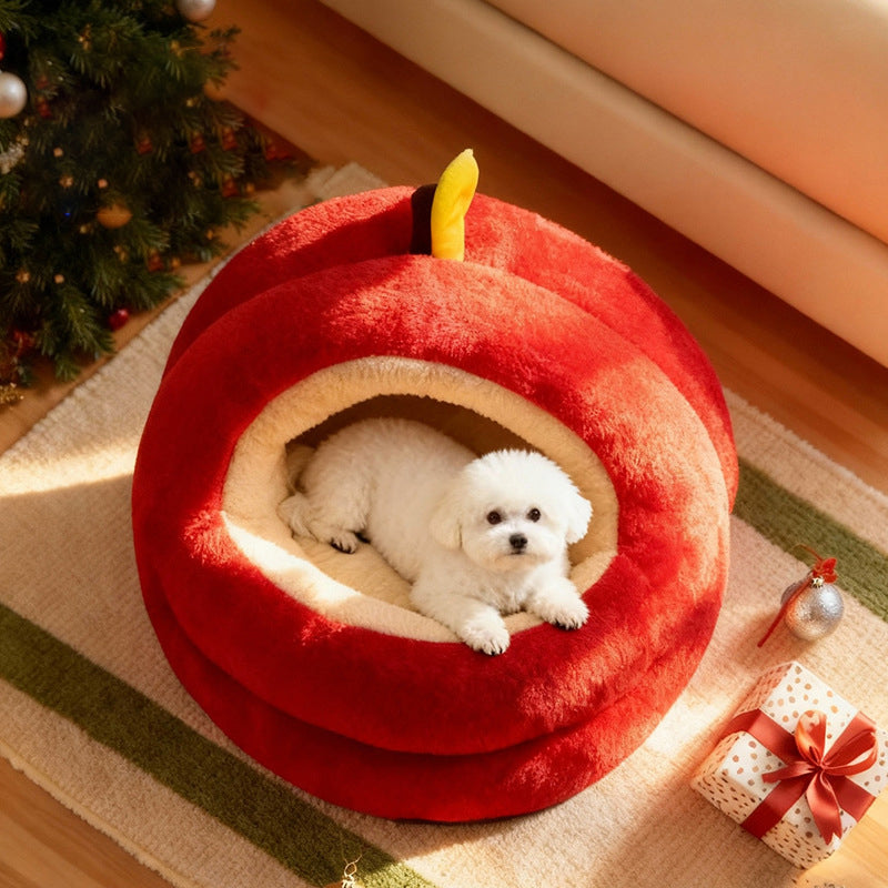 Contemporary Creative Spherical Apple-Shaped Velvet Anti-Slip Dotted Oxford Fabric Dog Bed & Cat Bed For Bedroom