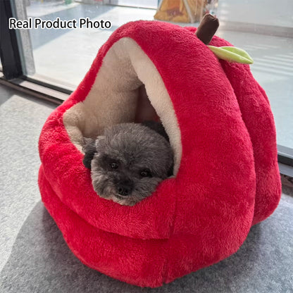 Contemporary Creative Spherical Apple-Shaped Velvet Anti-Slip Dotted Oxford Fabric Dog Bed & Cat Bed For Bedroom