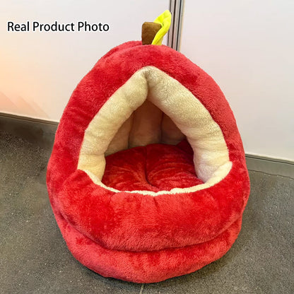Contemporary Creative Spherical Apple-Shaped Velvet Anti-Slip Dotted Oxford Fabric Dog Bed & Cat Bed For Bedroom