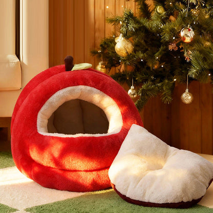 Contemporary Creative Spherical Apple-Shaped Velvet Anti-Slip Dotted Oxford Fabric Dog Bed & Cat Bed For Bedroom