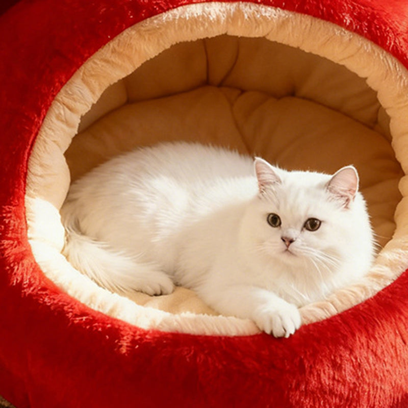 Contemporary Creative Spherical Apple-Shaped Velvet Anti-Slip Dotted Oxford Fabric Dog Bed & Cat Bed For Bedroom