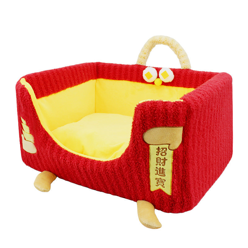 Contemporary Creative Rectangular Ultra-Soft Plush Fabric Crystal Velvet Anti-Slip Dotted Fabric Dog Bed Cat Bed With Handle For Bedroom